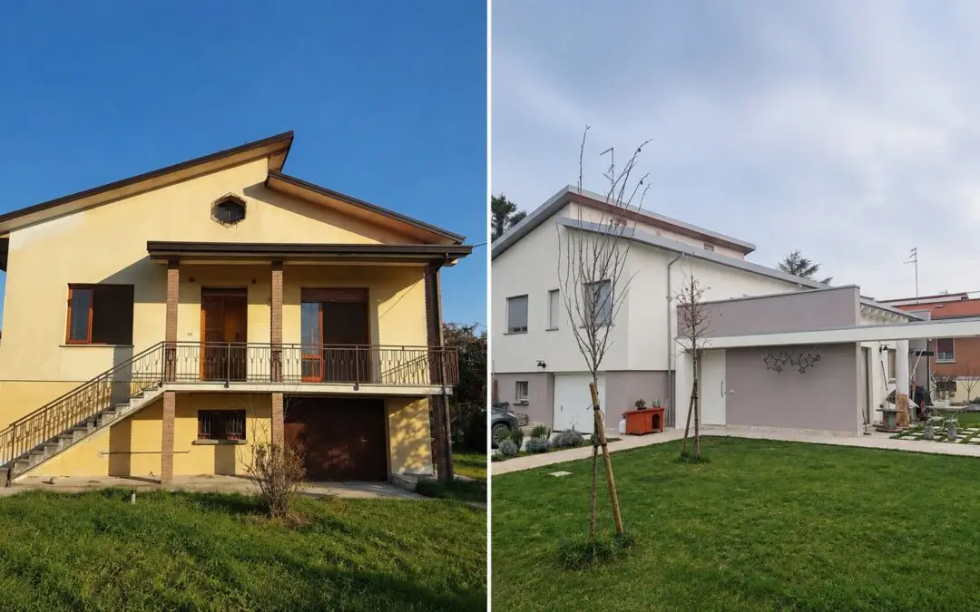 Ristrutturazione ed ampliamento di villetta anni '70 riqualificazione energetica fonti rinnovabili e classe A4.